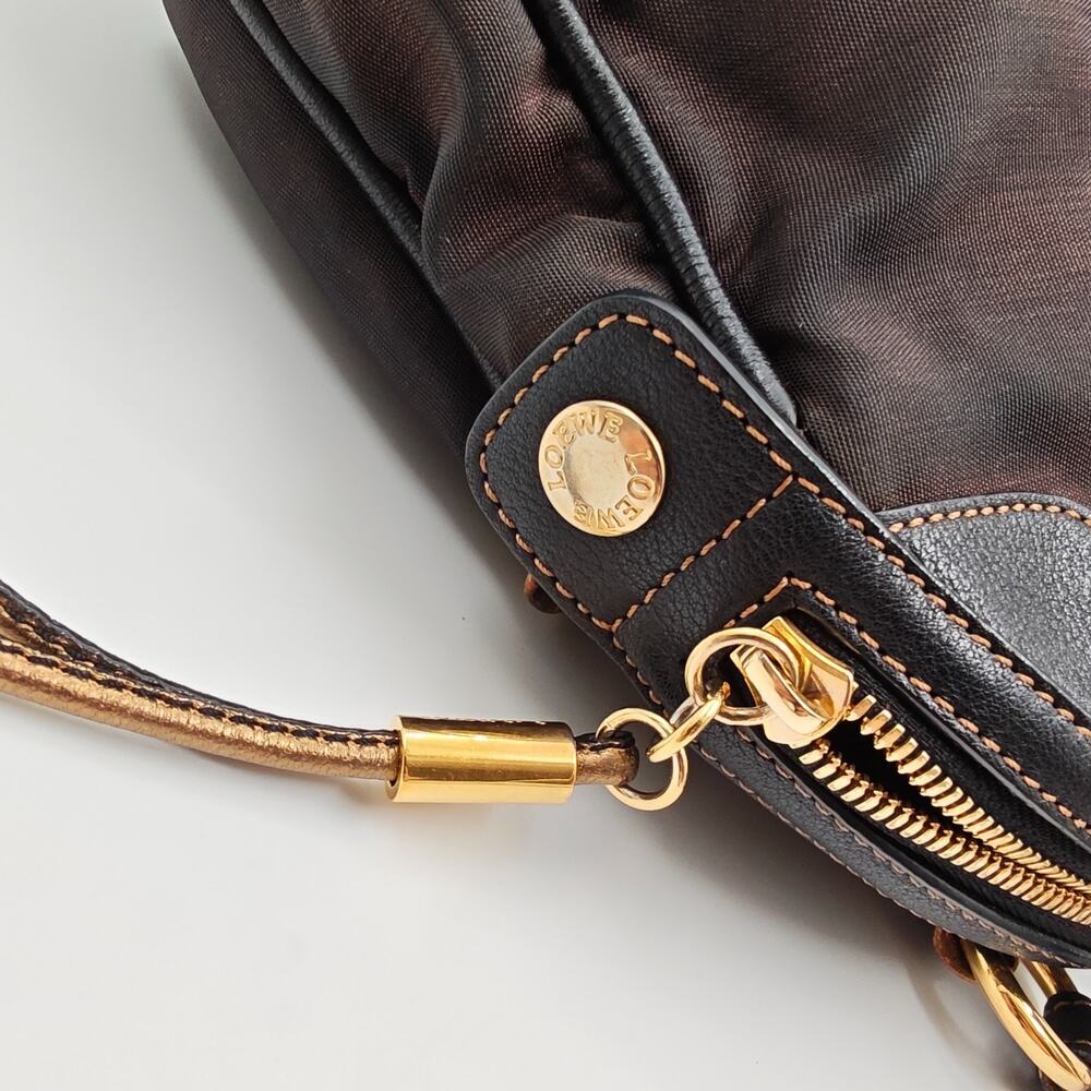 Vintage Loewe Anagram Black Nylon Leather Handbag Shoulder Bag - Picture 6 of 9